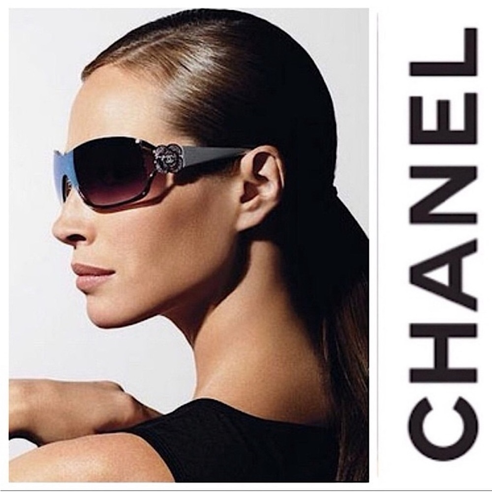 CHANEL Vintage Swarovski Crystal Camellia CC Shield Sunglasses 4164-B